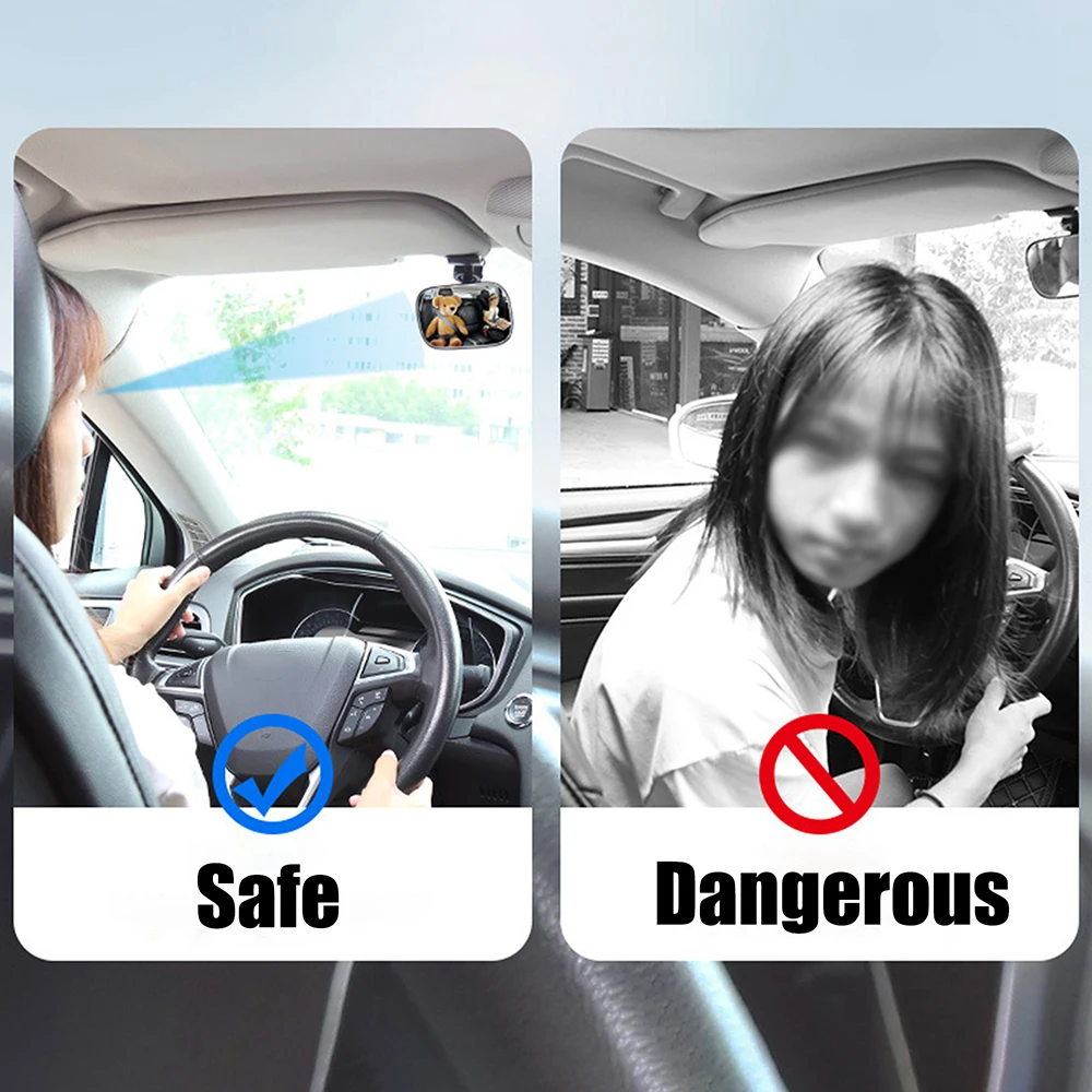 Car Back Seat Baby Kids View Mirror Adjustable 2 in 1 Auto Ornament Universal Mini Safety Monitor 360 Rotation