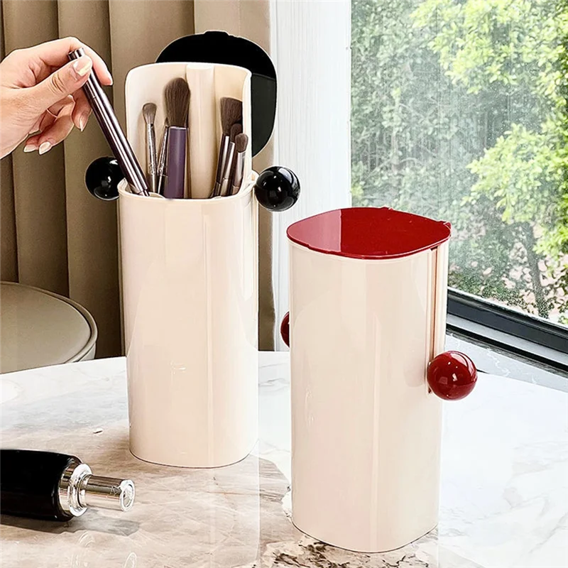 

AB43-автоматический подъемный пылезащитный держатель для кистей для макияжа с четырьмя отделениями, держатель для кистей для макияжа, простой в использовании, черный