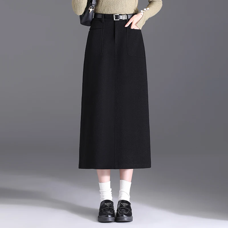 

Womens 2024 Autumn/Winter Black Pencil Skirt Fashion High Waist Ladies S M L XL XXL 3XL Size Female Mid-Calf Skirt