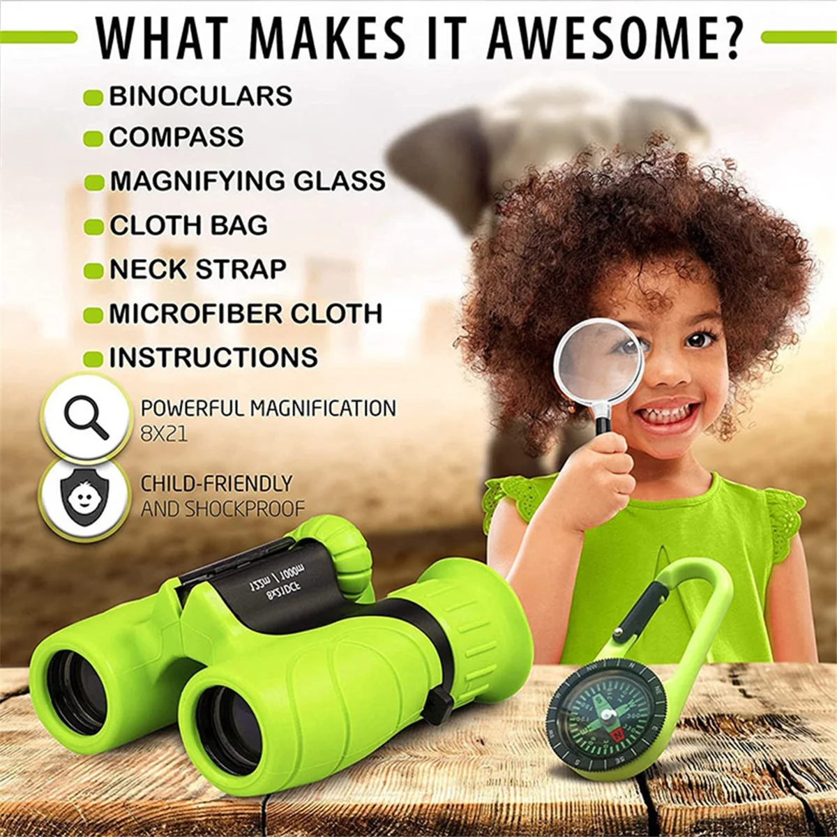 Kids Binoculars 8 X 21 Compact Telescope Suitable for Bird Watching, Camping, Traveling, Play Games, Binoculars Kids Toy