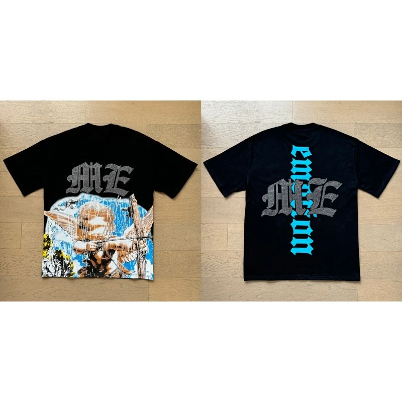 Modemarke MIXED EMOTION T-Shirts für Männer und Frauen, Paar-Streetwear mit Engel-Print, Sommer-Top, Rundhals, Kurzarm – Detail 5