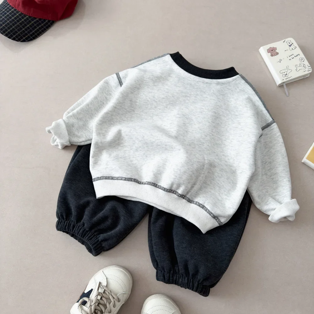 2026 Autumn Children Clothing Sets Baby Boys Girls Cartoon Puppy Print Crew Neck Sweatshirt+Pants 2Pcs Kids Casual Tracksuits