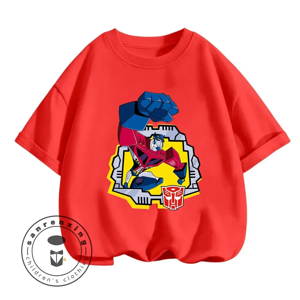 

2024 Cool and Stylish Transformers Cartoon Featuring Eye Catching Print Summer Short Sleeve Suitable for Children Aged 3-14
