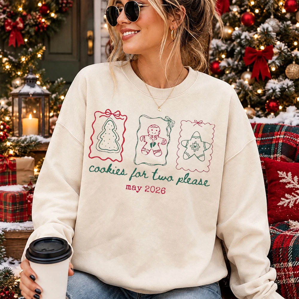 Cookie For Two May 2026 Womens Sweatshirt Hand Drawn Tree Man Star Cookie Frame Winter Xmas Pullover Due May 2026 Pullover