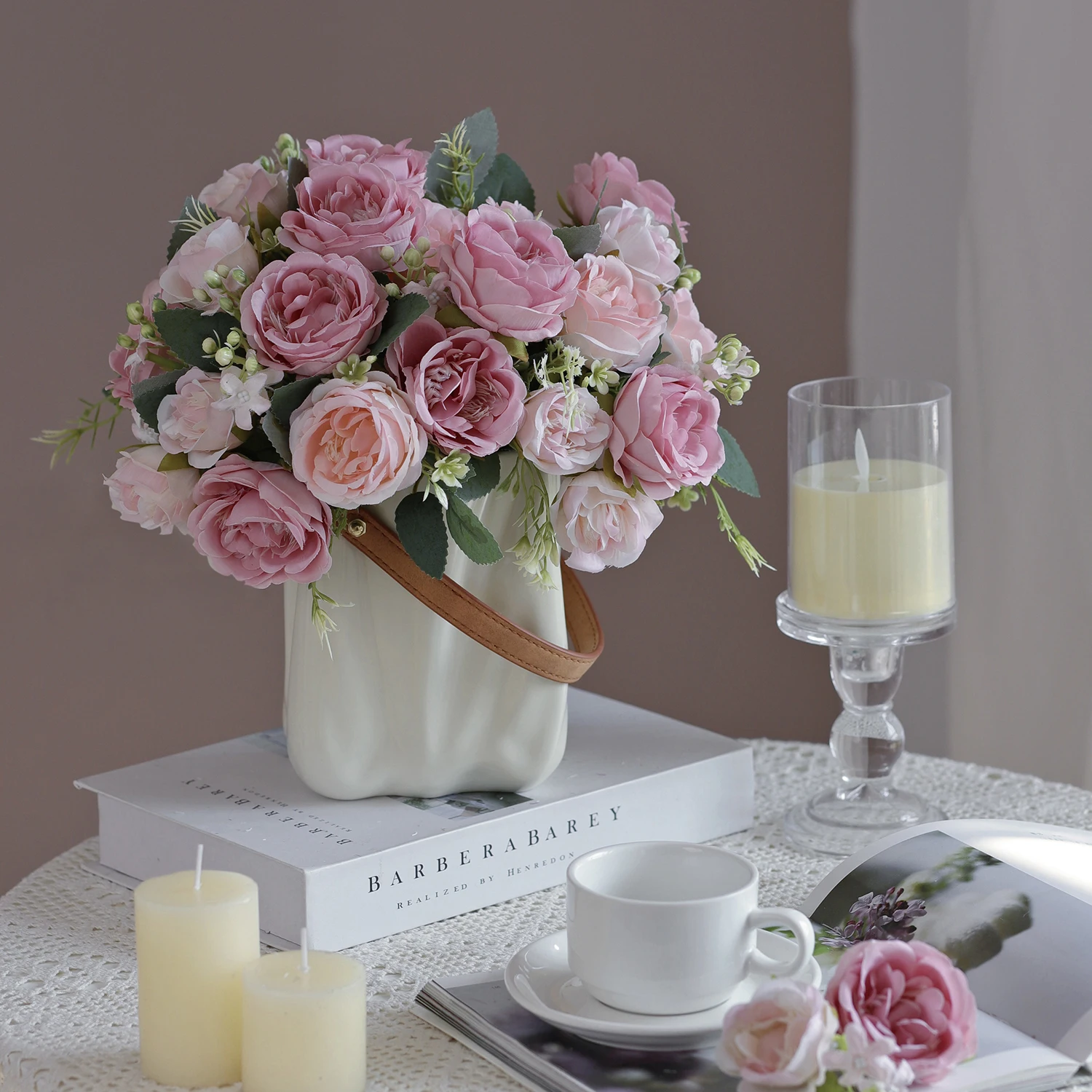 6 Stück Künstliche Pfingstrosen-Blumenpflanzen, Vase, Tisch-, Wohn-, Garten-Dekoration, Hochzeits-Arrangement, Seiden-Brautstrauß, DIY-Geschenk – Detail 7