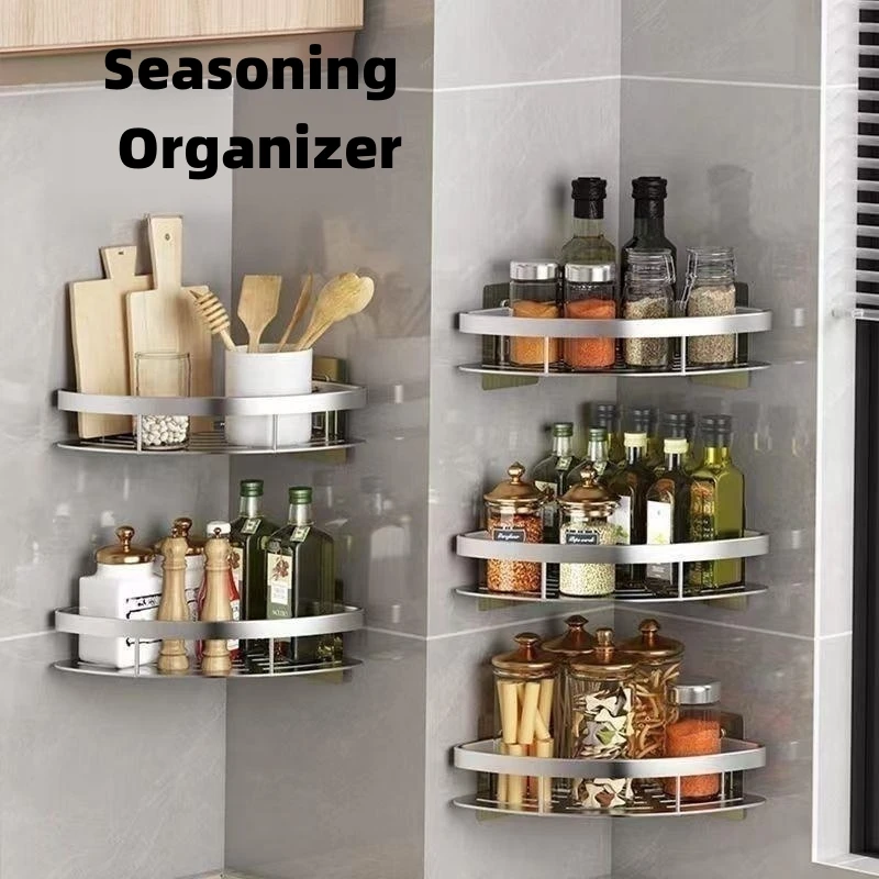 Bathroom Shelf Kitchen Storage Organizer Aluminum Alloy Shampoo Rack Shower Shelf Bathroom Accessories No Drill Shelf