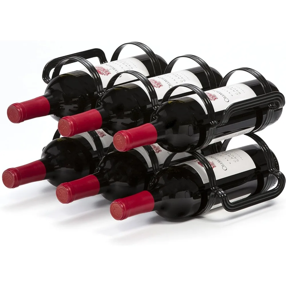6-Bottle Countertop Wine Rack - Steel Storage Organizer for Kitchen, Pantry, Fridge in Black