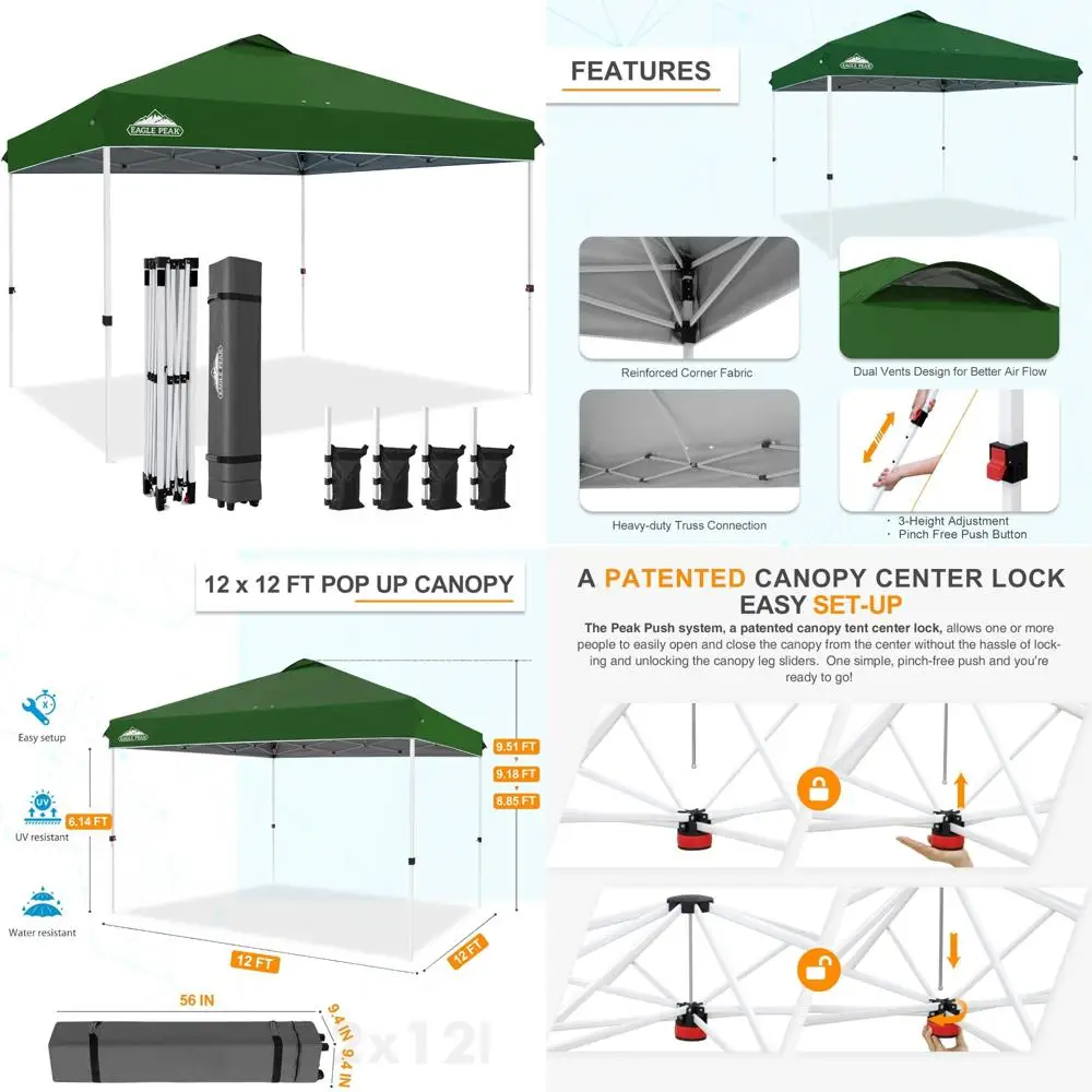 

Pop Up Canopy Tent with Wheeled Bag, 8 Stakes, 4 Ropes, 4 Weight Bags, Easy Setup, 12x12 ft, 144sq ft Outdoor Shelter