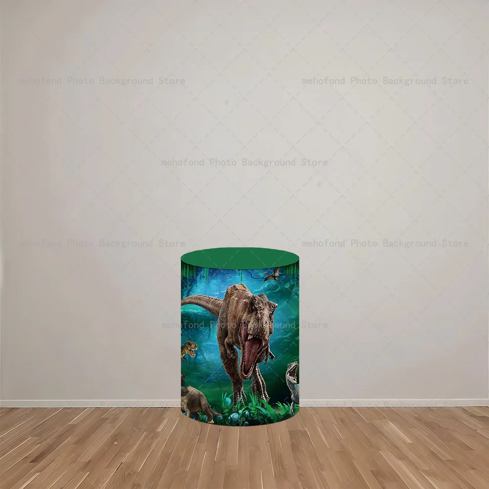 Mehofond Dinosaur Adventure Simulation Wooden Stake Boy Birthday Party Kids Portrait Elastic Decor Cylinders Plinth Background
