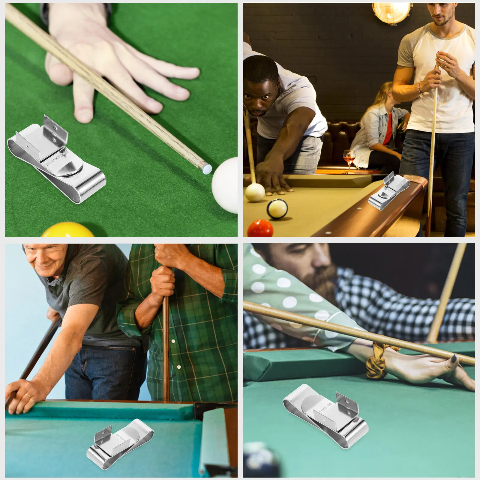 

Chalk Magnetic Holder Billiard Cue Pocket Pool Clamp Silver Clip for Pool/billiards