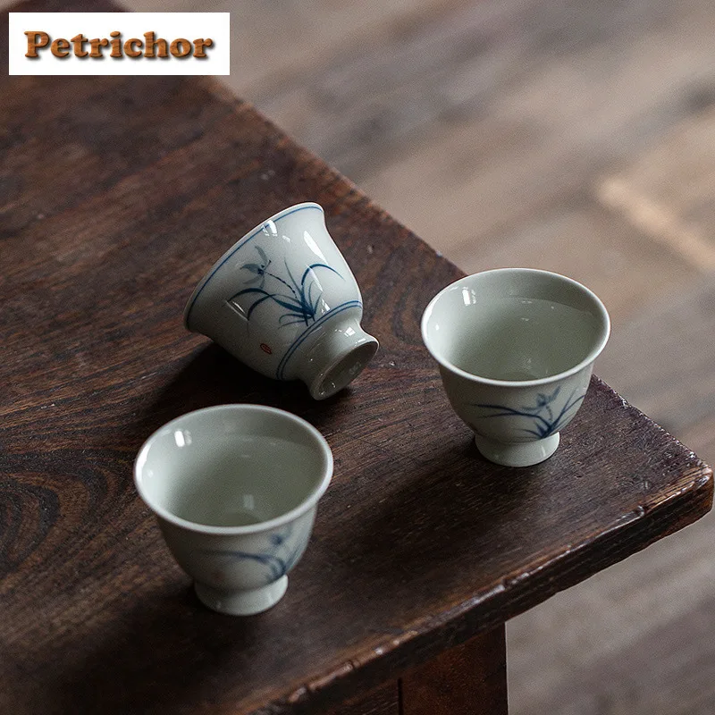 2 قطعة/الوحدة مرسومة باليد ليتل الأوركيد فنجان الشاي الجمالية وعاء الشاي زوج الشاي تذوق رائحة كوب Jianzhan ماستر أكواب المنزلية 45 مللي #5