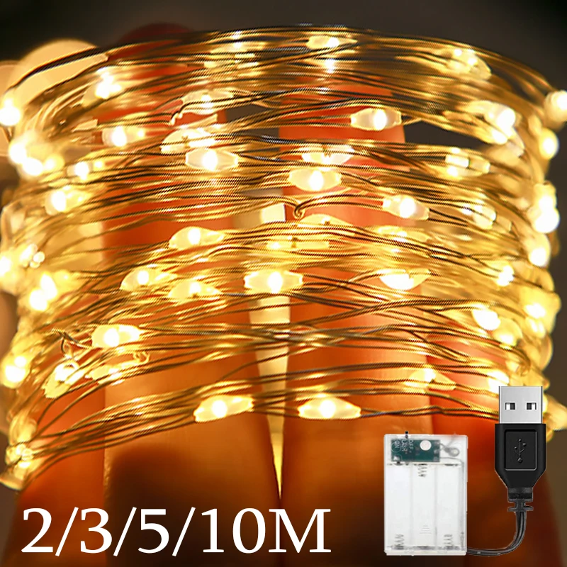 2-10M LED String Lights USB Battery Copper Wire Garland Lamp Outdoor Waterproof Fairy Lighting For Christmas Wedding Party Decor