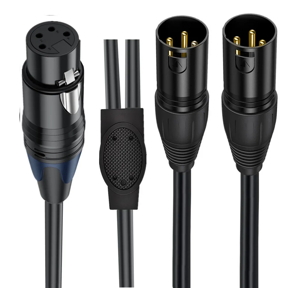 Plated Gold XLR 4-Pin to Dual 3-Pin Balanced Audio Adapter Cable (1:2 Splitter) for Stage, Performance, and Studio Recording,