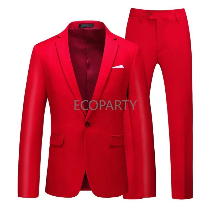 Men\'s Suit Jacket with Pant Candy Colors Slim Fit Formal Business Work Wedding Stage Tuxedo Groomsman White Pink Red Suits Sets