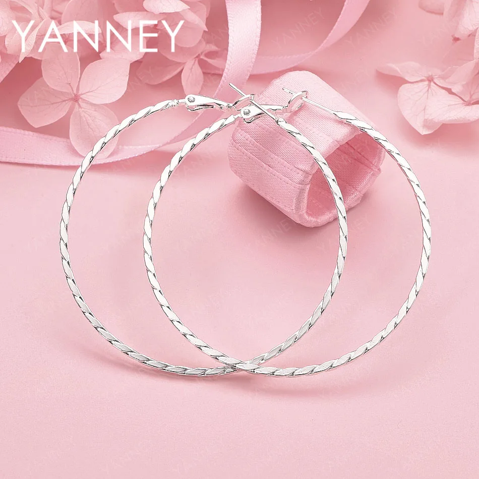 

Luxury 925 Sterling Silver 50mm Large Hoop Earrings, Elegant Jewelry for Women, Fashionable Wedding Accessories