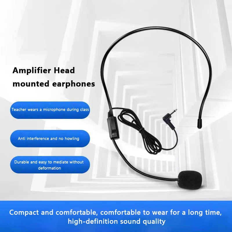 Portable Head Mounted Headset Microphone Wired 3.5mm Plug Mic For Shopping Mall Teacher Tour Guide Amplifier Phone Wheat Bee Ear