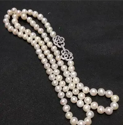 

HOT## Wholesale Hot sell 8-9mm 60cm white natural freshwater pearl necklace long sweater chain fashion jewelry