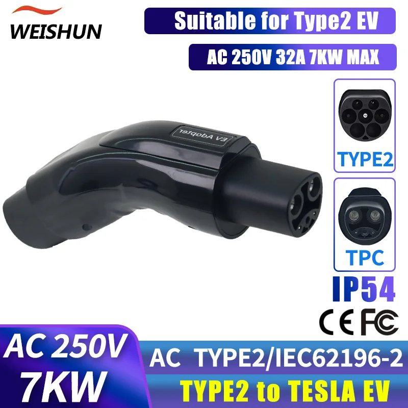 

Type2 to Tesla EV Adapter Electric Vehicle Charger Connecter for 16A/32A Type2 Charger to Tesla/TPC Electric Car Adapter