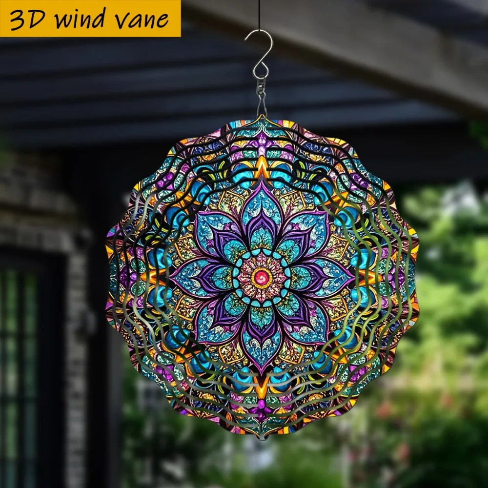10in Colorful Mandala 3D Spinner, 360° Rotating Hook DIY Double-Sided Round Art for Indoor Outdoor Decor