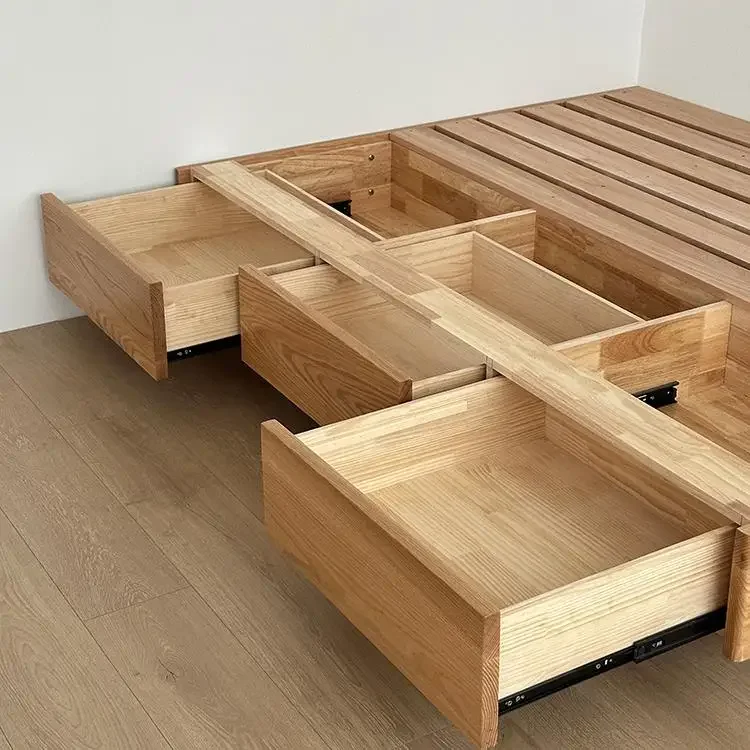 

North American red oak solid wood suspended tatami bed high box drawer storage bed log wind small apartment bed