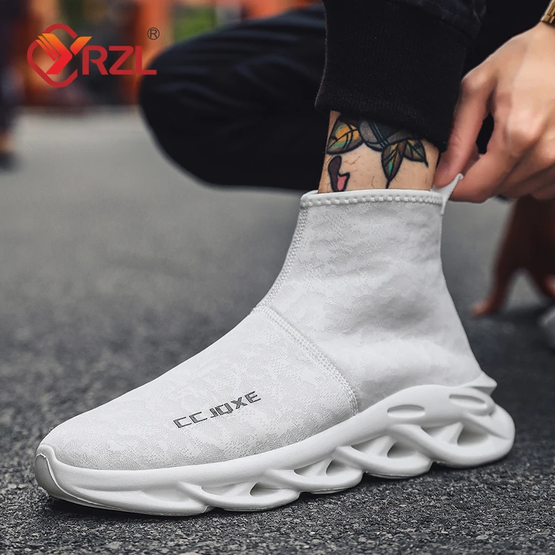 

YRZL Men Shoes High Top Sock Sneakers Men Trendy Thick Sole Sport Shoe Mesh Breathable Jogging Shoes Big Size Walking Mens Shoes