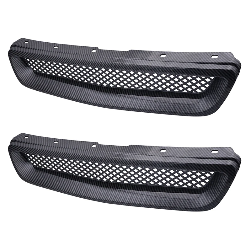 3X Car Carbon Fiber Mesh ABS Front Hood Grille Grill For 96-98 Honda Civic EJ/EK JDM Type R