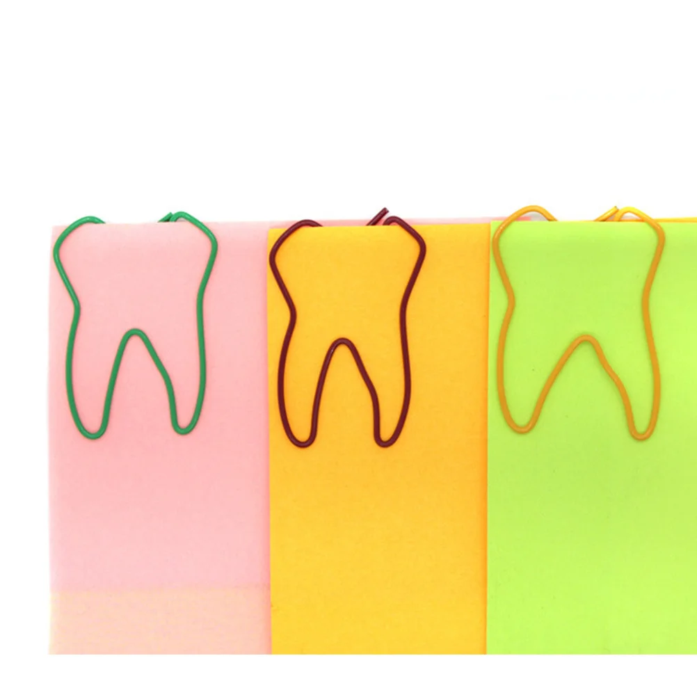 50 قطعة من مشابك الورق على شكل سن، إشارة مرجعية معدنية ملونة لمكتب المدرسة، حامل صور، مستلزمات هدايا الحفلات #1