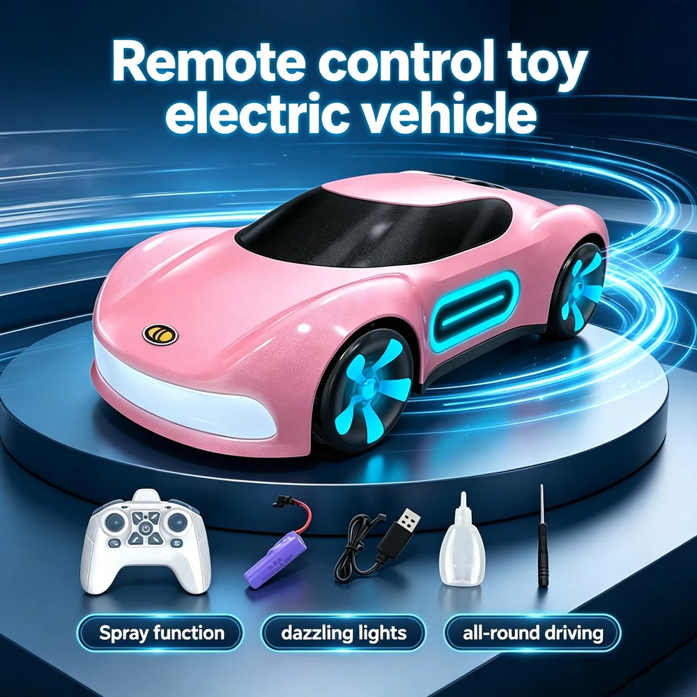 新しい電動スプレーリモコンカー、マルチカラーライト付きrcおもちゃ車両、誕生日やホリデーギフトに最適
