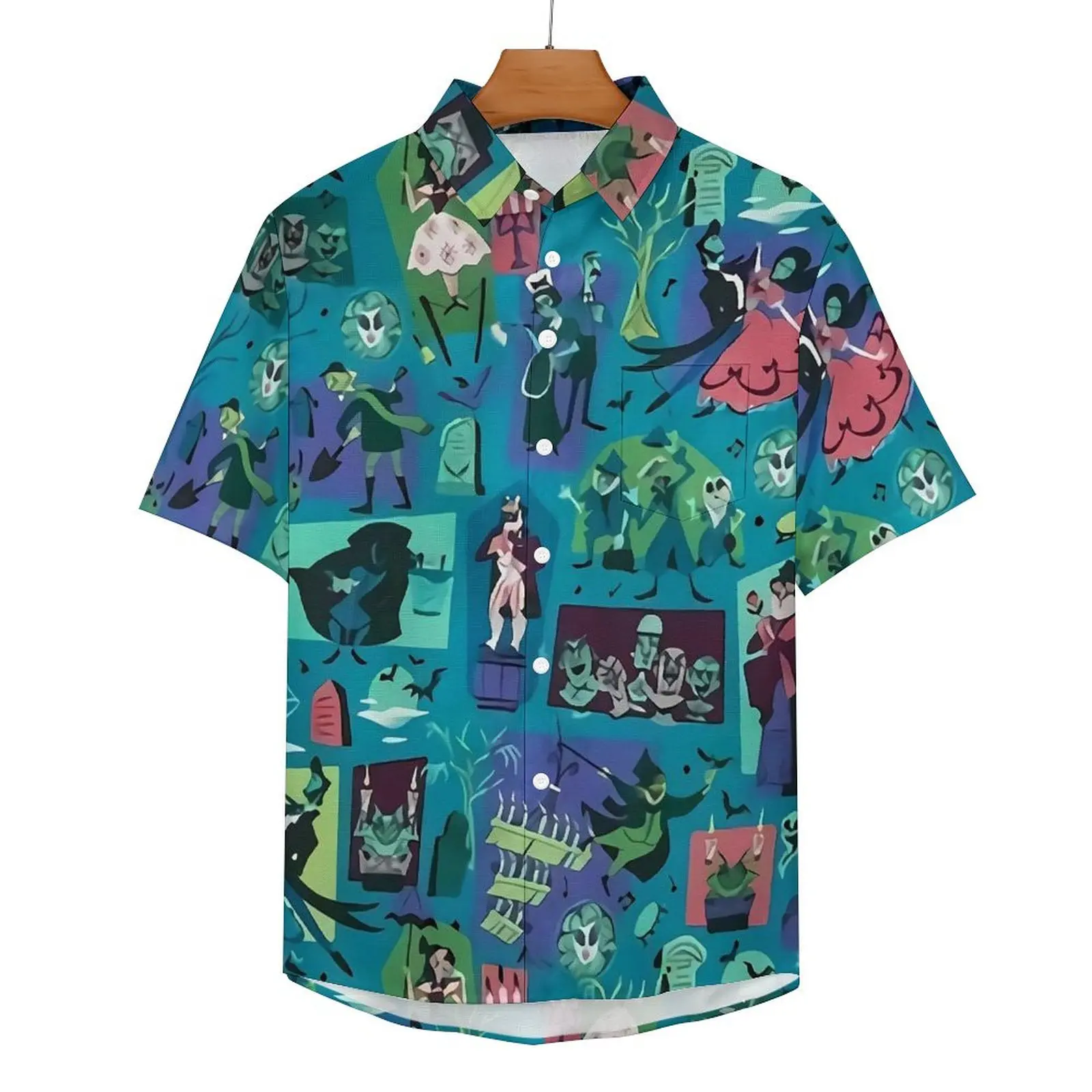 

New Haunted Mansion Casual Shirt Retro Print Vacation Loose Shirt Hawaiian Y2K Blouses Short Sleeve Graphic Oversized Tops