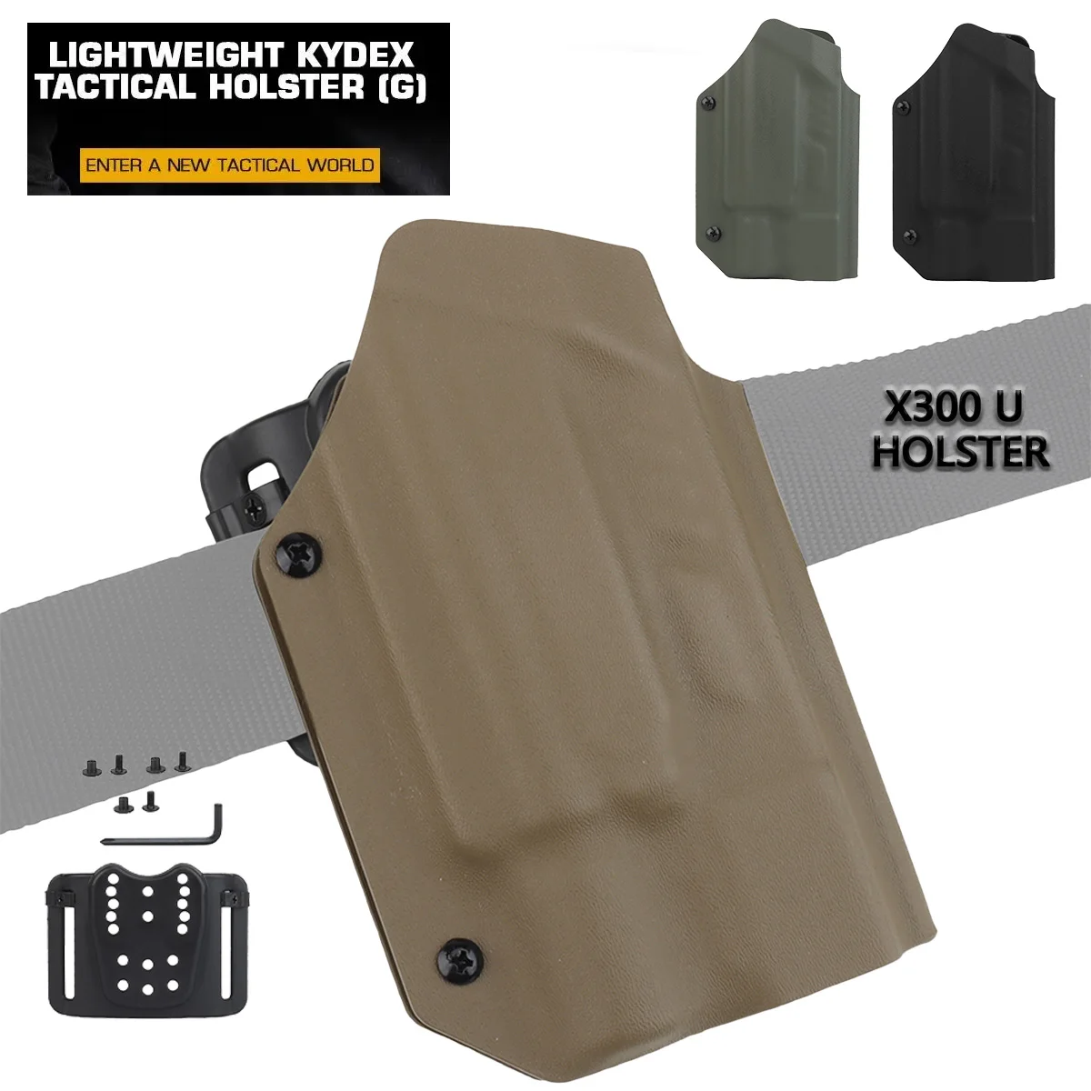 

Tactical Holster Lightweight Kydex for 9mm .40 GLOCK 17 19 19X 22 23 34 35 45 Fit SF X300U Flashlight Hunting Gun Holsters