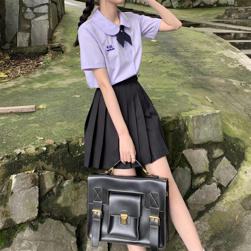 Thai Sailor Dress Set Seifuku Short Sleeve Thai School Uniform Three-piece Set Pleated Skirt JK Uniform Academy Clothing Student