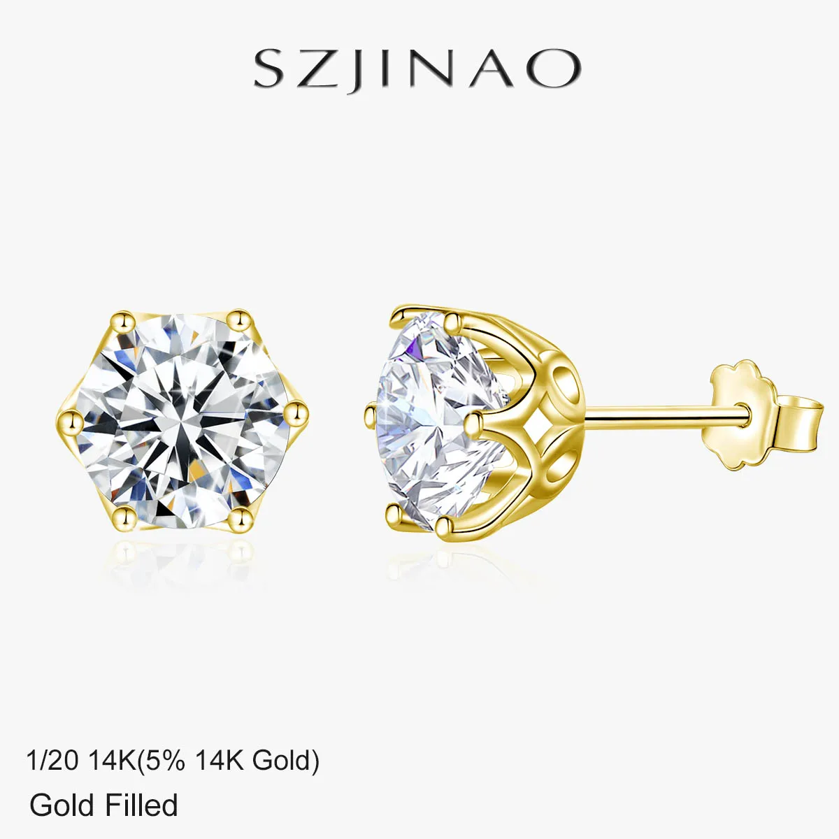 

14K Gold Filled 6 Prong Moissanite Stud Earring 0.3-2CT GRA Certified Lab-Grown Diamonds Stud for Women/Man Classic Jewelry Gift