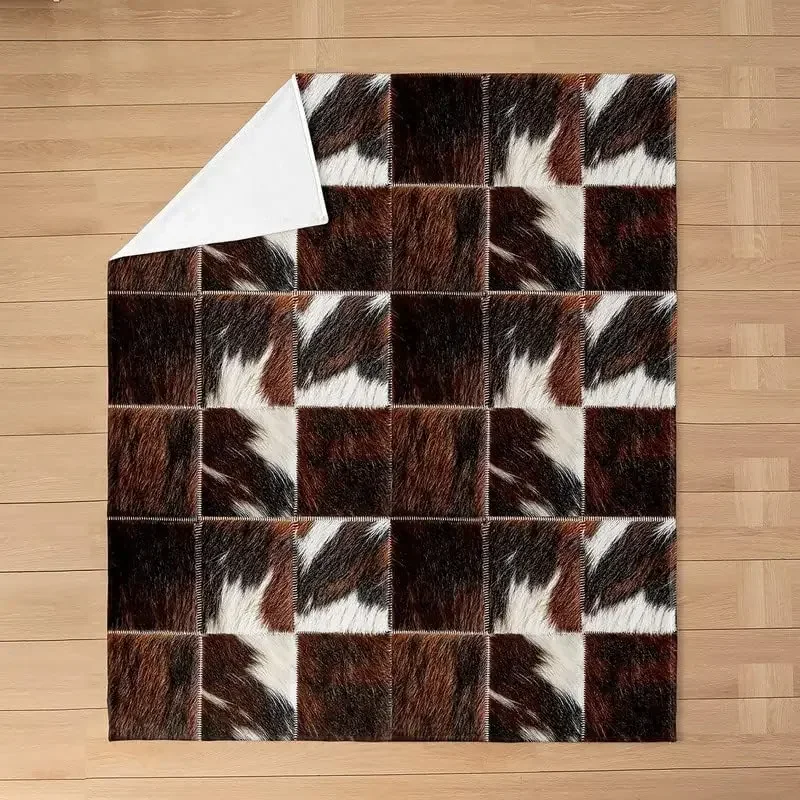 

2024 Winter 3d Print Blanket Cow Fur Bedding All Season Bed Set Kids Cowhide Patchwork Plush Throw Skin Flannel Blanket