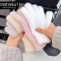 Winter Solid Color Multi-Functional Plush Thick Warm And Fleece Winter Knit Solid Color Gloves