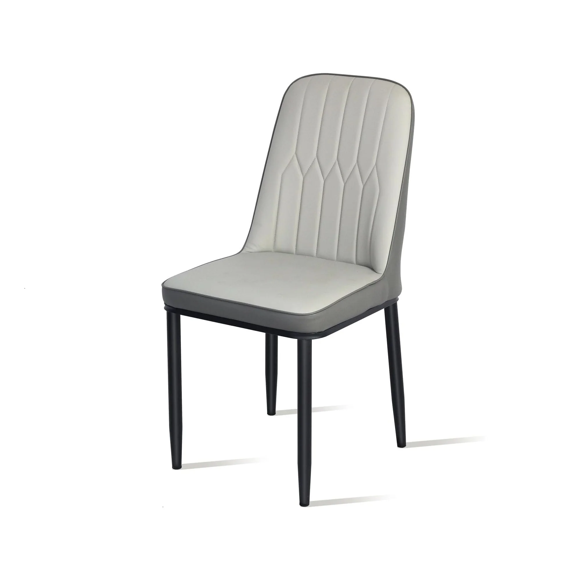 Modern PU Leather Dining Chair, High Back with Soft Seat, Metal Side Legs, Grey,Dining Room,44x40x90cm