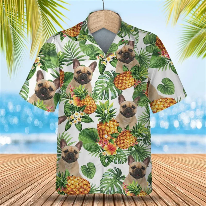 Hot Summer With Dog Pattern Hawaiian Shirt Men Women Cool Floral Shirts Dog&cat Face Short Sleeve Children Hawai Shirts Tops