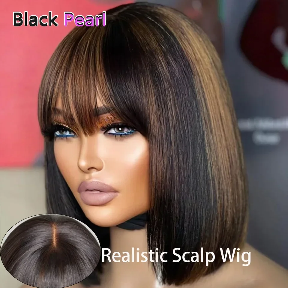 

Highlight Blonde Short BOB 3x1 Lace Glueless Human Hair Wig Ready To Go Brazilian P1B/30 Straight Bob Bone With Bangs For Women