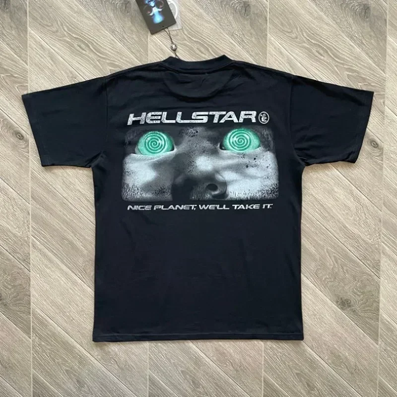 

2024ss Hell Star Attacks Tee Men Women 1:1 Best Quality Alien Printed Black Pure Cotton T-Shirts