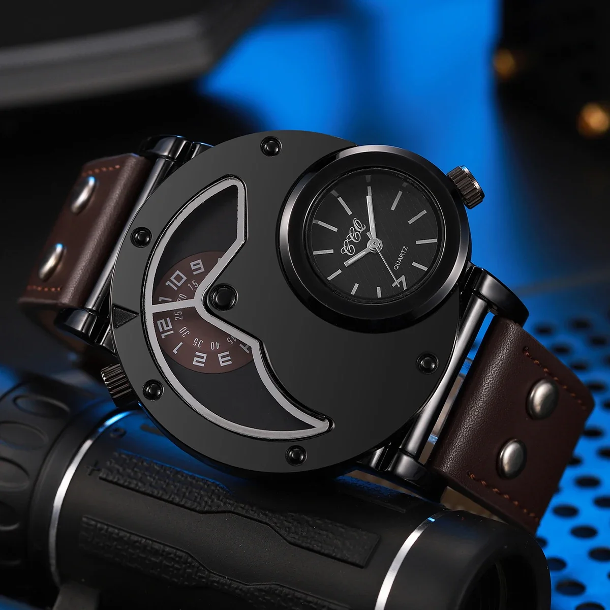ساعات رياضية كلاسيكية للرجال كاجوال بمينا كبير وحزام جلدي تناظري كوارتز ساعة يد للرجال ساعة Reloj Hombre (بدون صندوق) #1