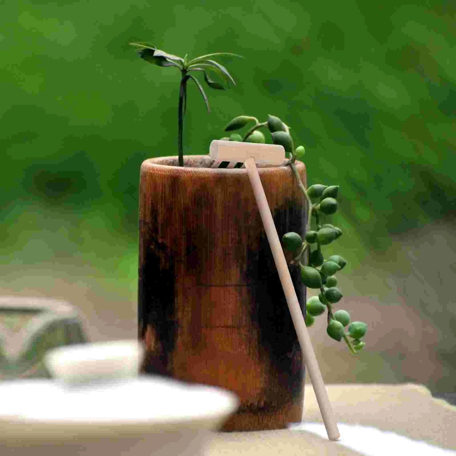 10 pezzi Strumenti per bonsai Accessori per tavoli con sabbia Mini rastrello da giardino Zen per sandbox Rock Desktop Decorazione in miniatura Bambù a quattro denti