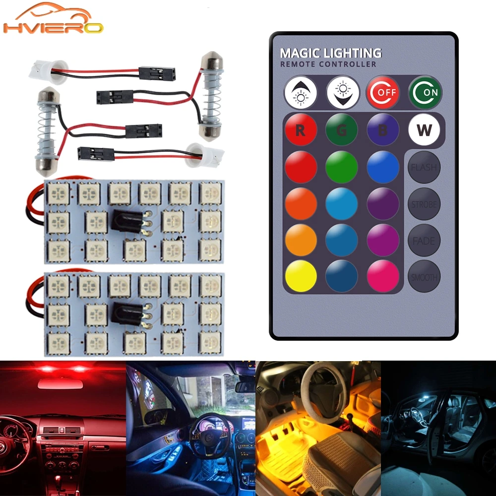 2pcs Car Led T10 5050 12/15/24/36SMD Interior Wedge RGB Panel Reading Lights Dome Auto Festoon BA9S Adapter License Plate Lamp