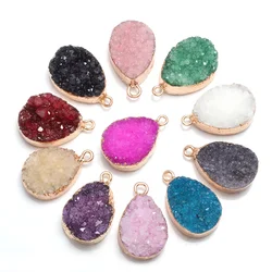 Natural Crystal Druzy Agates Quartzs Mixed Colors Pendants Charms for DIY Necklace Earring Jewelry Making Women Gift 16x25mm