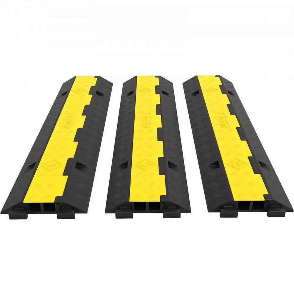

Rubber Cable Protectors Heavy Duty Wire Hose Cord Protective Cover Ramps Floor Driveway Speed Bump, 3 Pack 2 Channel 11000lbs