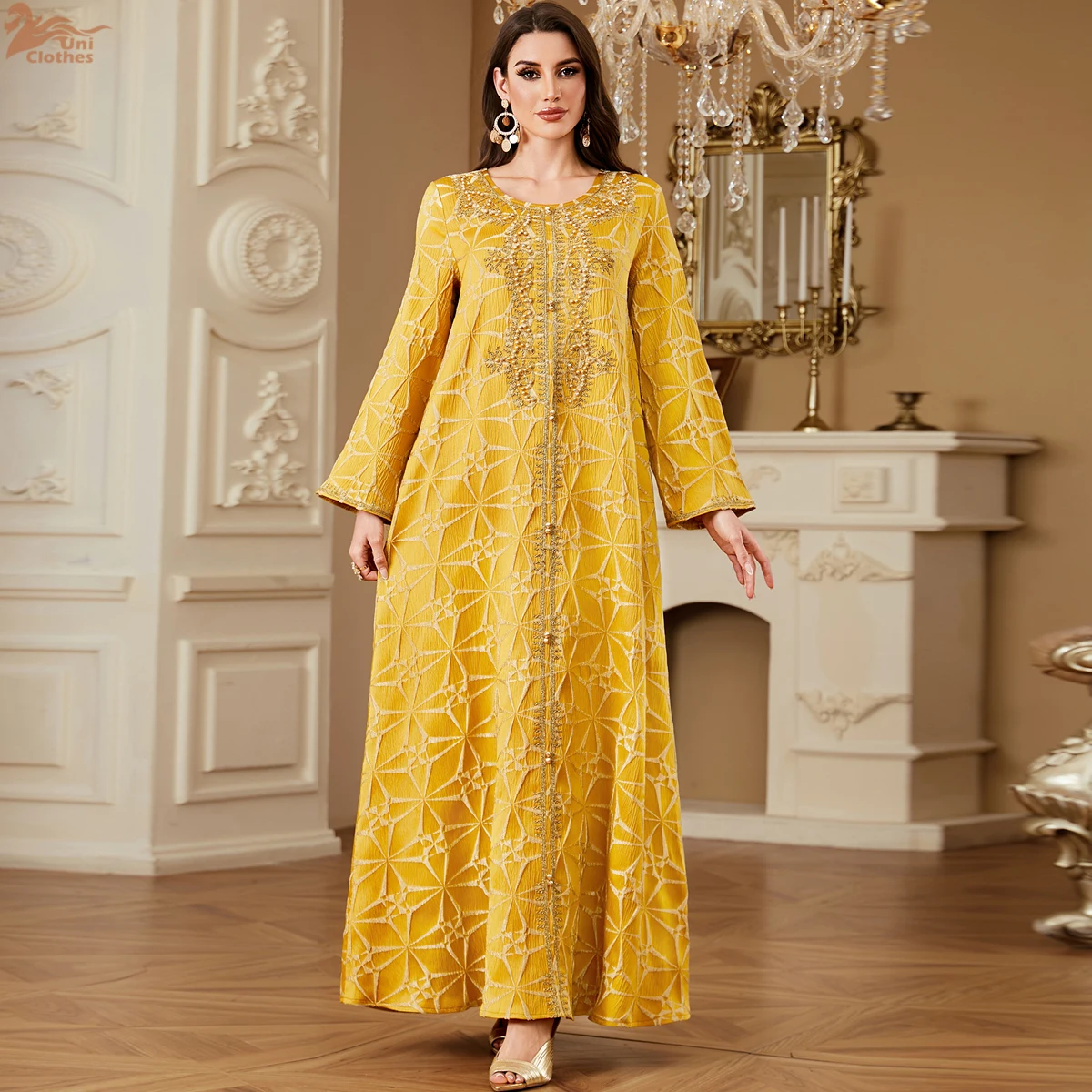 ユニムスリム高級婦人用イブニングドレス刺繍アバヤドバイビーズカフタンパーティードレス