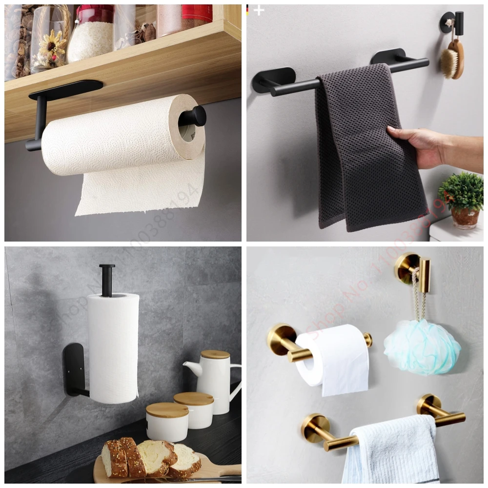 Adhesive Toilet Roll Paper Holder Organizer Wall Mount Storage Stand Kitchen Bathroom No Drill Tissue Towel Dispenser Stainless