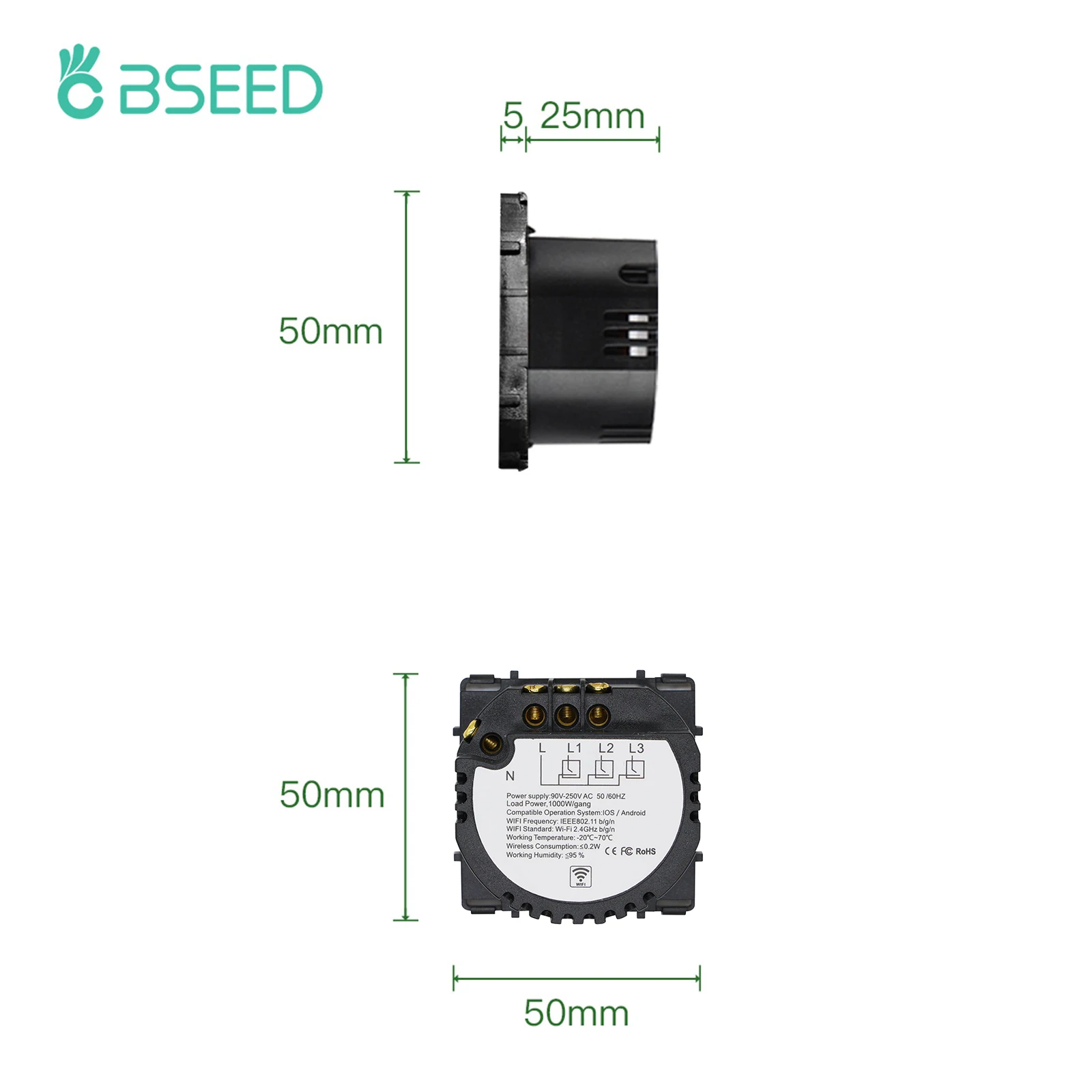 Bseed-Base de interruptor de pared estándar de la UE, interruptor de luz de pared con función de Wifi táctil, 1/2/3 entradas, CA 110-240V, Control por aplicación, sin Panel de vidrio