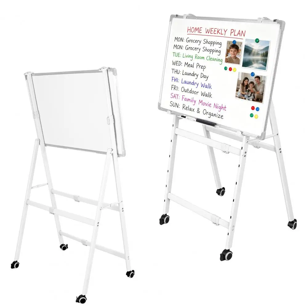 Double-Sided Magnetic Whiteboard Foldable with Wheels Adjustable Height Dry Erase Board for Office Classroom Home Teaching