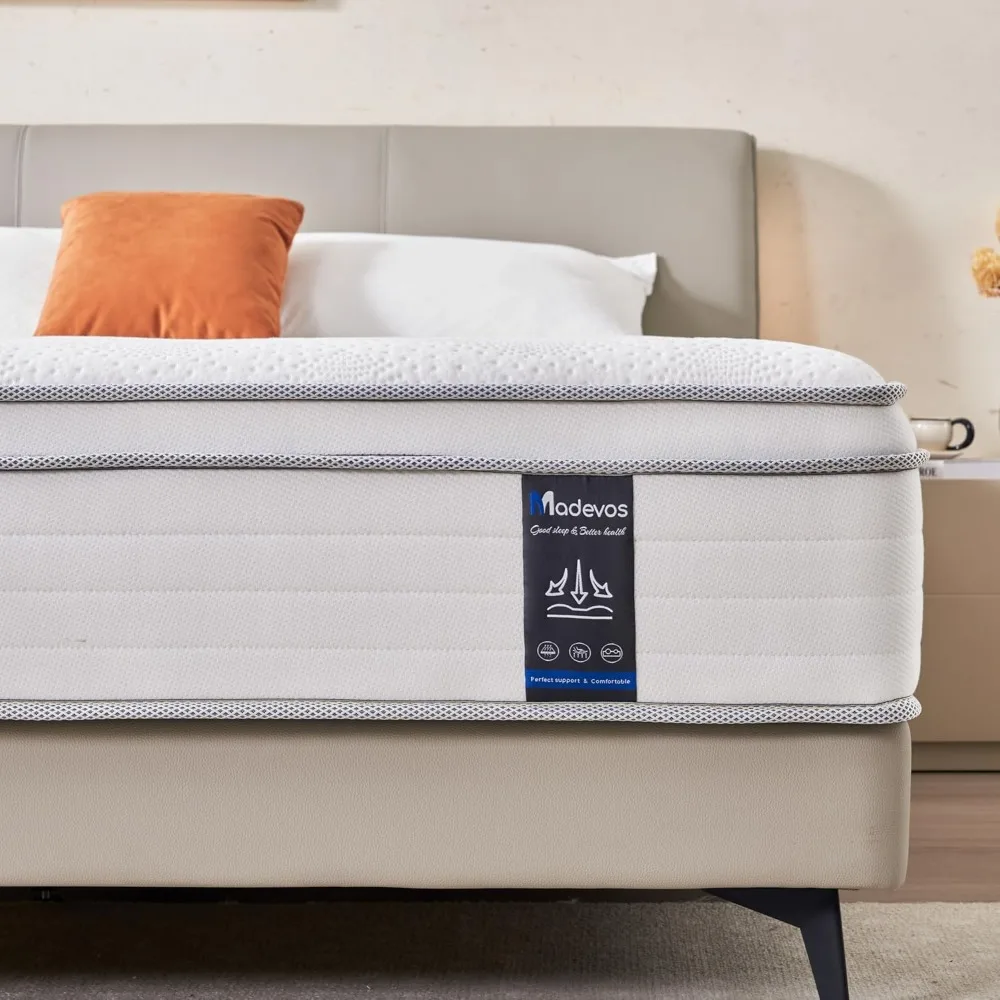 

Queen Mattress, 12 Inch Hybrid Mattress in a Box, Memory Foam and Individual Pocket Springs, Soft and Breathable,