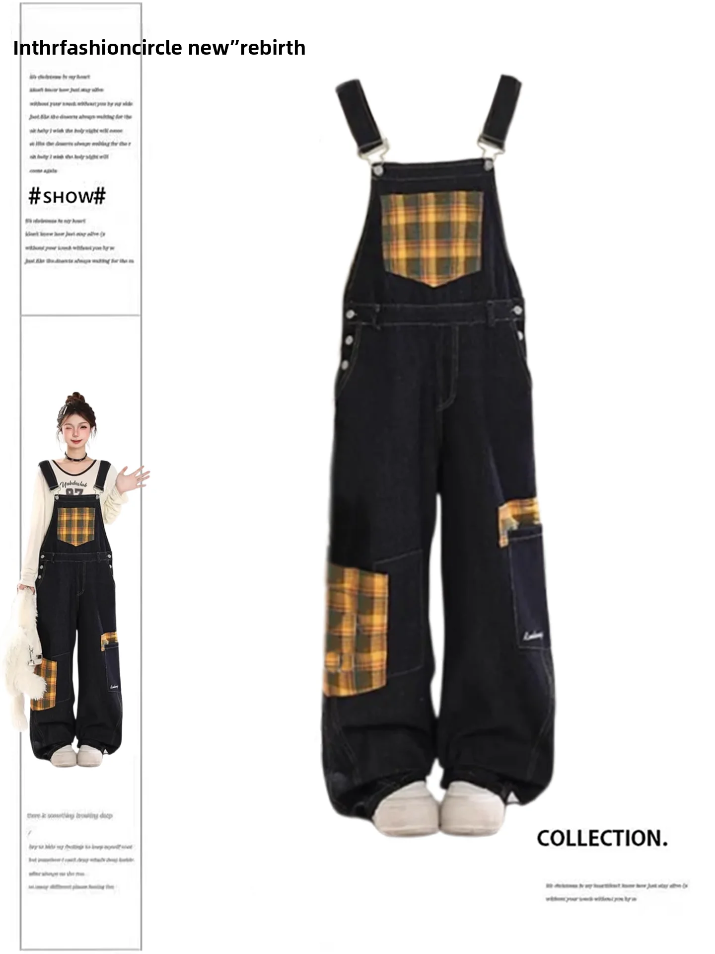 Plus Size Damen Denim Overalls Hohe Taille Ort Hosen Mehrere Ketten Plaid Design Frühherbst American Retro School Sl...