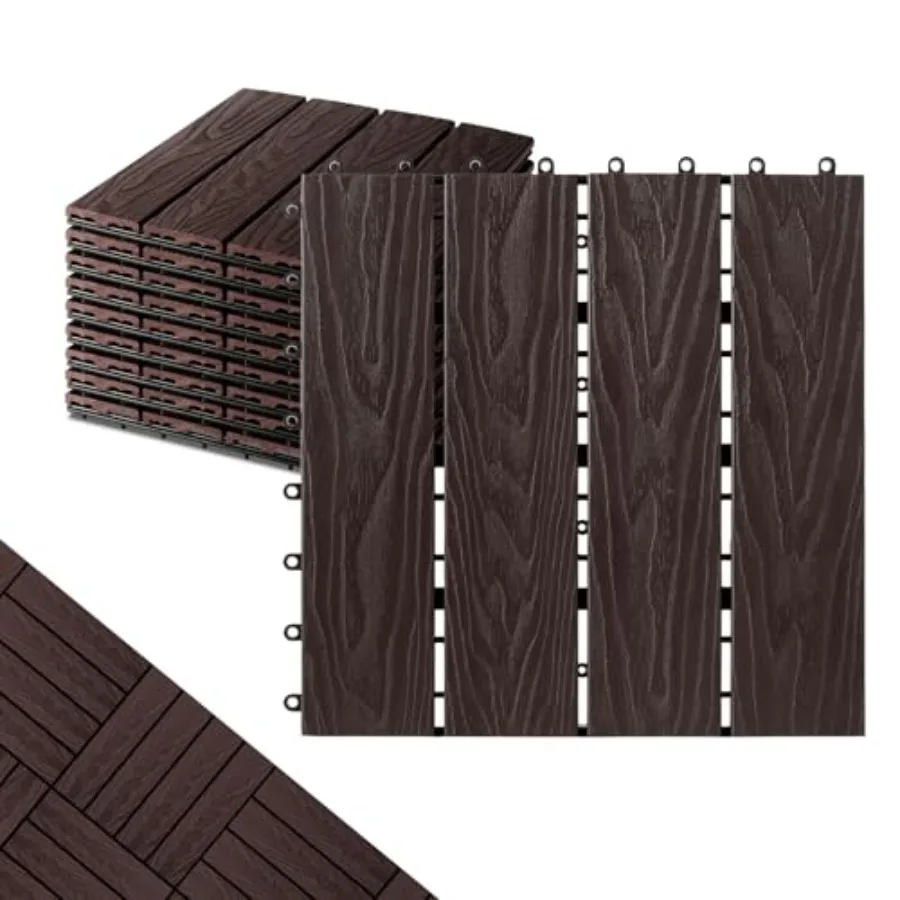 

Polymer Composite Interlocking Deck Tiles Outdoor, 12x12 Thick Composite Patio Floor Tiles Decking Boards for All Weather Use,
